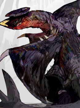 absurdres black_eyes claws colored_skin dated fins garchomp gen_4_pokemon grey_background highres multicolored_skin nintendo no_humans pokemon pokemon_(creature) signature solo sukepmonster tail wings yellow_pupils
