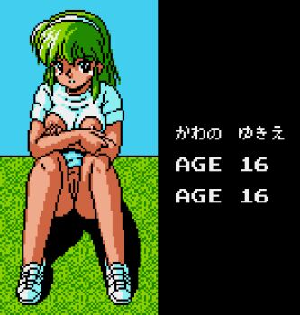 1girl bad_tag black_eyes bottomless breasts character_age child covering_breasts covering_privates crossed_arms embarrassed grass green_hair gym_uniform hairband kawano_yukie long_hair looking_at_viewer medium_breasts megapanel namco nipple_cutout nippleless_clothes nipples parted_lips pixel_art pussy saiwai_hiroshi shirt shoes short_sleeves sitting sky sneakers stated_age tears teeth white_shirt white_shoes
