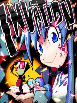 1girl crossover english_text engrish_text gashi-gashi gir_(invader_zim) gir_(robot)_(invader_zim) ikamusume invader_zim nickelodeon ranguage shinryaku!_ikamusume tentacles typo zim_(invader_zim)