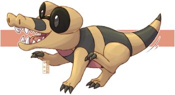 crocodilian dualcosmog from_side full_body gen_5_pokemon highres nintendo no_humans open_mouth pokemon pokemon_(creature) sandile sharp_teeth solo teeth