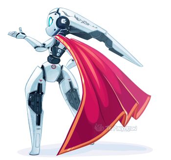 1girl animated animated_gif back blue_eyes blue_sclera cape colored_sclera colored_skin drossel_von_flugel fireball_(series) humanoid_robot joints no_mouth red_cape robot robot_girl robot_joints simple_background solo thighs tk-sketches white_background white_skin