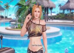 1girl 3d animated ass bikini blonde_hair blue_eyes breasts butt_crack cleavage cutoffs dead_or_alive dead_or_alive_xtreme dead_or_alive_xtreme_venus_vacation denim denim_shorts jewelry large_breasts looking_at_viewer lowres navel necklace poolside screencap see-through_clothes see-through_shirt shirt short_shorts shorts sound sunglasses sunglasses_on_head swimsuit tagme tina_armstrong video viewfinder