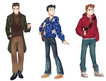 Rule 34 | 3boys, anthony stellar, arhivart228, bag, black hair, blue eyes, brown eyes, brown hair, brown pants, brown vest, closed mouth, coat, cup, denim, disposable cup, dmitry bratsky, elijah douchnov, eyewear on head, full body, green coat, green eyes, hand in pocket, hand on own hip, holding, holding cup, hood, hoodie, jeans, jewelry, long sleeves, male focus, multiple boys, my student spirit, necklace, pants, red hoodie, shoes, short hair, simple background, sketch, smile, sneakers, standing, star (symbol), star print, sweater, turtleneck, vest, white background