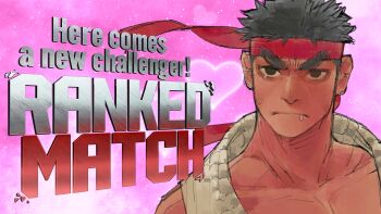 1boy absurdres bare_shoulders black_eyes black_hair closed_mouth collarbone drooling english_text furrowed_brow headband highres male_focus mouth_drool pink_background red_headband ryu_(street_fighter) short_hair solo street_fighter street_fighter_6 tears thick_eyebrows umezawa_michiko upper_body white_dougi