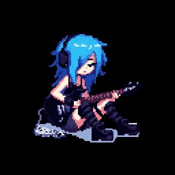 Rule 34 | animated, animated gif, blue hair, emo-girl (grs-), emo fashion, guitar, instrument, music, non-web source, rock, sad, transparent background