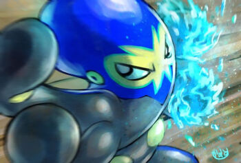 Rule 34 | commentary request, gen 8 pokemon, grapploct, kaosu (kaosu0905), liquidation (pokemon), nintendo, no humans, pokemon, pokemon (creature), pokemon focus, pokemon move, signature, tentacles, v-shaped eyes, water