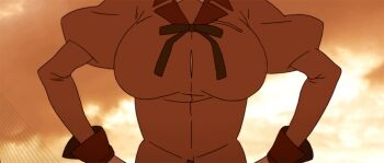 1girl animated animated_gif anime_screenshot annoyed bent_over black_hair braid braided_ponytail breasts cloud glasses hands_on_own_hips hanekawa_tsubasa kizumonogatari large_breasts leaning_forward long_hair looking_at_viewer monogatari_(series) pov purple_eyes school_uniform screencap