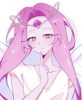 Rule 34 | 1girl, absurdres, angel, angel wings, colored skin, cookie run, cookie run: kingdom, dress, eternal sugar cookie, highres, humanization, long hair, looking at viewer, nati7g4, pink eyes, pink hair, pink skin, smile, solo, very long hair, white dress, wings