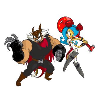 aged_up blue_hair el_tigre frida_suarez goggles goggles_on_head guitar highres instrument manny_rivera mask muscular muscular_male smile tail