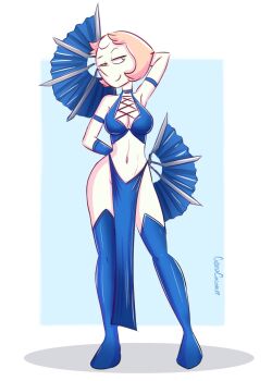 Rule 34 | 1girl, alternate breast size (larger), arm behind back, arm behind head, arm strap, blue eyes, blue thighhighs, breasts, cleavage, commentary, contrapposto, cosplay, criss-cross straps, crop top, cubedcoconut, english commentary, folding fan, forehead jewel, full body, hand fan, highres, holding, holding fan, kitana, kitana (cosplay), large breasts, mortal kombat (series), navel, orange hair, pearl (steven universe), pelvic curtain, short hair, signature, smile, solo, steven universe, thighhighs