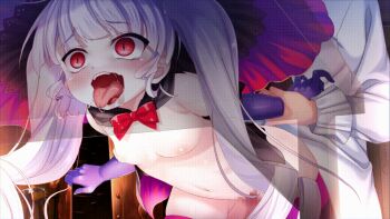 1boy 1girl ahegao animated animated_gif arm_grab arm_held_back arms_at_sides bent_over blush bouncing_breasts breasts censored cum cum_in_pussy dmm doggystyle drooling ears elbow_gloves gloves gluteal_fold half-closed_eyes hanging_breasts heavy_breathing hetero holding_another's_wrist holding_arms_back kildoya_r large_hat leaning_forward loli long_hair mosaic_censoring navel nipples nude open_mouth penis power_grab pussy red_eyes saliva sex sex_from_behind silver_hair skindentation slit_pupils small_breasts solo_focus spread_legs steam table teeth testicles thighhighs tongue tongue_out upper_teeth_only vaginal wide-eyed