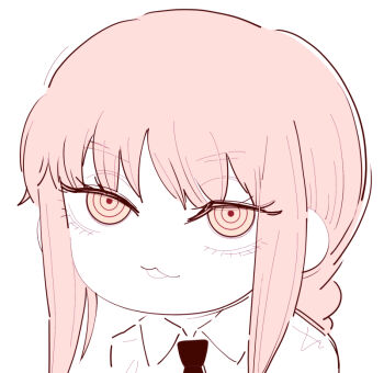 1girl chainsaw_man chibi chibi_only collared_shirt deer60868637 limited_palette long_hair makima_(chainsaw_man) necktie pink_hair shirt sidelocks solo