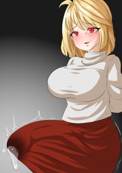 absurdres arcueid_brunestud arms_behind_back blonde_hair blush breasts bulge commentary english_commentary erection erection_under_clothes futanari gigantic_penis hair_intakes highres huge_breasts idw_shikikan large_penis long_skirt melty_blood_arcueid_figure_(meme) meme penis precum precum_through_clothes short_hair sketch skirt solo sweater thick_thighs thighs tight_clothes trembling tsukihime turtleneck turtleneck_sweater twitching_penis white_sweater wide_hips