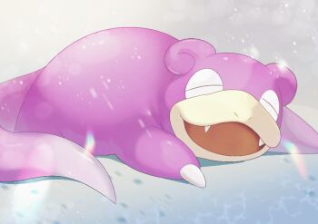 claws closed_eyes commentary_request fangs gen_1_pokemon nintendo no_humans nostrils omega_takai open_mouth outdoors pokemon pokemon_(creature) slowpoke snowing solo