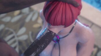 1boy 1girl animated animated_gif ass bent_over bikini bouncing_breasts bouquetman breasts cum cum_in_mouth curvy dark-skinned_male dark_skin deepthroat ejaculation erection fellatio huge_ass huge_breasts indoors internal_cumshot jiggle kneeling large_breasts large_penis leaning_forward long_hair micro_bikini open_mouth oral pale_skin penis ponytail pool pov pov_hands red_hair saliva shermie_(kof) shiny_skin swimsuit the_king_of_fighters twintails water wet wide_hips