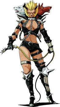 Rule 34 | 1girl, absurdres, animal head, armor, black gloves, black shorts, breasts, chain, chain between breasts, collar, colored sclera, covered erect nipples, demon (megami tensei), gloves, hecate (megami tensei), highres, holding, holding whip, kazuma kaneko, midriff, multiple heads, official art, open mouth, pauldrons, poleyn, red sclera, scan, sharp teeth, shin megami tensei, shin megami tensei ii, shorts, shoulder armor, simple background, solo, spiked pauldrons, spiked poleyn, spikes, standing, teeth, third-party source, tongue, tongue out, transparent background, whip, white eyes, yellow eyes