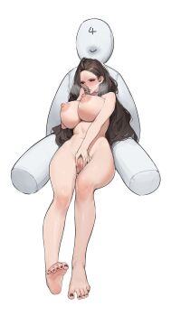 1girl absurdres barefoot beeeeen between_legs black_hair black_nails black_pubic_hair blush breasts censored character_doll commander_(last_origin) completely_nude curtained_hair doll feet female_masturbation female_pubic_hair hand_between_legs highres holding large_breasts last_origin legs lemonade_omega long_hair masturbation mole mole_under_eye mosaic_censoring nail_polish navel nipples nude pubic_hair puffy_nipples pussy pussy_juice red_eyes smelling smelling_clothes soles solo stomach sweat thighs toe_scrunch toenail_polish toenails toes very_long_hair