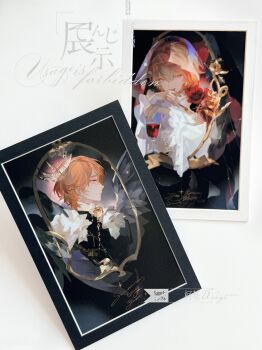 1boy 1girl ^^^ absurdres blonde_hair crown from_side fur_trim highres liulianjingrua long_hair long_sleeves male_focus orange_hair original purple_eyes short_hair veil