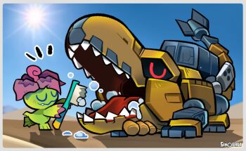 Rule 34 | alraumon, artist logo, closed eyes, deckerdramon, desert, digimon, digimon (creature), dragon, logo, sun, tail