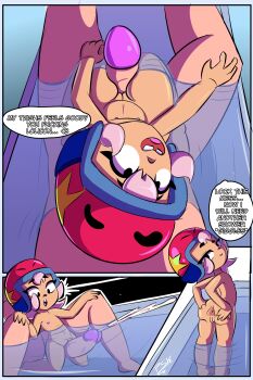 1boy 1girl absurdres ass barefoot bonnie_(brawl_stars) brawl_stars commission completely_nude cum ejaculation english_text femdom highres loli lolidom multiple_views nude penis sequential shower_(place) showering speech_bubble spread_ass spread_legs thigh_sex thighs