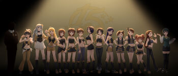 Rule 34 | 16d, 1boy, 6+girls, absurdres, ahoge, akizuki ritsuko, amami haruka, antenna hair, backlighting, beyond the nobles (idolmaster), beyond the vibes (idolmaster), beyond the wishes (idolmaster), black pants, black shoes, black skirt, black thighhighs, black tube top, blonde hair, blue hair, bow, bowtie, breasts, brown hair, commentary request, cool &amp; sexy (idolmaster), everyone, folded ponytail, futami ami, futami mami, ganaha hibiki, green hair, green vest, grey hair, hagiwara yukiho, hairband, hand up, headset, highres, hoshii miki, idolmaster, idolmaster (classic), idolmaster 1, idolmaster sp, kikuchi makoto, kisaragi chihaya, long hair, looking at viewer, minase iori, miniskirt, miura azusa, multiple girls, night and day amcg (idolmaster), official alternate costume, orange hair, otonashi kotori, pants, pencil skirt, ponytail, shijou takane, shoes, short hair, side ponytail, skirt, standing, strapless, takagi junjirou, takatsuki yayoi, thighhighs, tube top, twintails, v, vest, white skirt, yellow bow, yellow bowtie, yellow hairband, yellow pants, yellow shoes, yellow vest