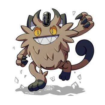 brown_eyes brown_fur claws full_body galarian_form galarian_meowth gen_8_pokemon grin looking_at_viewer mistray-art nintendo no_humans pokemon pokemon_(creature) sharp_teeth signature simple_background smile solo standing tail teeth white_background