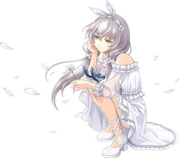 Rule 34 | 1girl, akatsuki no kiseki, altina orion, animal ears, claiomh solais (kiseki), closed mouth, dress, eiyuu densetsu, fake animal ears, floating hair, flower, full body, green eyes, hair between eyes, hair flower, hair ornament, hairband, holding, holding flower, jpeg artifacts, leg ribbon, long hair, long sleeves, low twintails, official art, petals, rabbit ears, ribbon, sen no kiseki, sen no kiseki (series), sen no kiseki ii, simple background, solo, squatting, third-party source, twintails, very long hair, white background, white dress, white flower, white footwear, white hair, white hairband