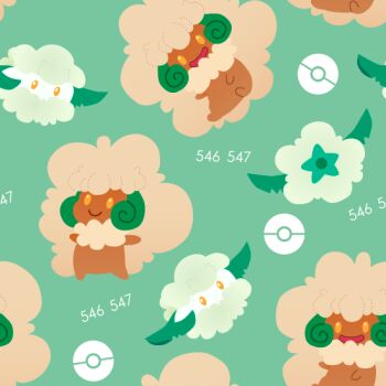 cottonee gen_5_pokemon green_theme marhythm nintendo no_humans pokemon pokemon_(creature) rizumu_(rhythmag) smile tileable whimsicott