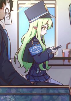 1boy 1girl animated bittycat blue_archive cellphone clothed_sex cock_warming continuous_ejaculation cum cum_in_pussy decensored demon_tail green_hair hat heart hetero highres hikari_(blue_archive) loli mountain mountain_han multitasking orgasm penis phone pleated pointy_ears public_indecency pussy_juice sensei_(blue_archive) sex skirt smartphone sound stealth_sex straddling sweat tagme tail teacher third-party_edit train train_interior uncensored vaginal video