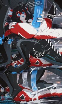 1boy 1girl absurdres ahoge animal_ear_fluff animal_ears animal_feet animal_hands animal_nose animal_penis anus ara_(fluff-kevlar) artist_name bestiality black_fur black_hair blue_anus blue_eyes blue_nipples blue_penis blush borrowed_character breasts butterchalk cat_ears cat_girl cat_tail colored_nipples colored_pussy completely_nude cum cum_overflow english_text furry furry_female hair_between_eyes highres horse_penis leg_up looking_at_penis motion_lines multicolored_fur multiple_views nude original penis projectile_cum projectile_cumdrip pussy red_fur sex small_breasts tail uncensored vaginal vst_(fluff-kevlar) white_fur