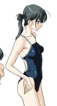 1girl black_eyes black_hair cropped_legs from_side hieung one-piece_swimsuit original standing swimsuit
