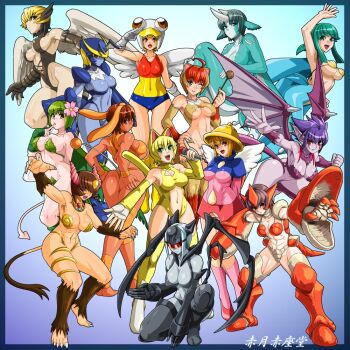 1990s_(style) 6+girls abs alrato_(monster_farm) amazoon_(monster_farm) animal_ears ass baby_animal blonde_hair blue_hair blue_skin breasts brown_hair bunny_girl caro-xy cat cat_ears cat_tail cleavage colored_skin covered_erect_nipples dark-skinned_female dark_skin female_focus fetish(character) fushisha_o green_hair hat hell hell_(monster_farm) horns kitten large_breasts long_hair looking_back mermaid_(monster_farm) mischief mischief_(monster_farm) monster_farm monster_girl multiple_girls muscular naibell_(monster_farm) nyang_(monster_farm) open_mouth orange_hair purple_hair purple_skin rabbit_ears retro_artstyle rinka rinka_(monster_farm) scryer_(monster_farm) short_hair simple_background single_horn smile suntarn_(monster_farm) tagme tail undine vivian_(monster_farm) white_hair xylohorn_(monster_farm)