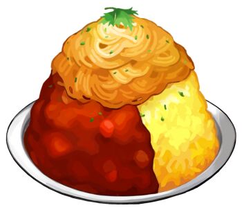 artist_request curry curry_rice food food_focus game_cg garnish herb nintendo no_humans noodles official_art pasta plate pokemon pokemon_swsh rice third-party_source transparent_background