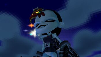 3d backpack bag belt blue_skin colored_skin crash_bandicoot_(series) dress bad_tag gloves highres nina_cortex panties short_hair teeth uka_uka underwear upskirt white_panties