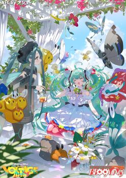 Rule 34 | 2girls, ahoge, aqua eyes, aqua hair, ashima (roro046), beautifly, blue eyes, blue flower, bug, bug miku (project voltage), butterfly, butterfree, combee, commentary request, cutiefly, dress, dwebble, flabebe, flabebe (white flower), flabebe (yellow flower), floette, floette (blue flower), floette (red flower), florges, florges (red flower), flower, gen 1 pokemon, gen 3 pokemon, gen 4 pokemon, gen 5 pokemon, gen 6 pokemon, gen 7 pokemon, gloves, guest art, hair flower, hair ornament, hatsune miku, hatsune miku japan tour 2025 ~blooming~, highres, insect, legendary pokemon, long hair, multiple girls, mythical pokemon, nintendo, official art, open mouth, outdoors, pokemon, pokemon (creature), project voltage, ribbon, second-party source, shaymin, shaymin (land), sky, sleeveless, smile, thighhighs, twintails, very long hair, vivillon, vivillon (monsoon), vocaloid, white dress