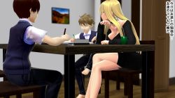 1girl 2boys 3d age_difference animated blonde_hair breasts censored cleavage clothes collar cum cum_in_mouth cum_on_body cum_on_breasts cum_on_upper_body delinquent_mother_(film13) english_text facial fellatio female_pervert flim13 gyaru hair_over_one_eye highres hoe huge_breasts imagining japanese_text mature_female mosaic_censoring mother_and_son multiple_boys nail_polish onee-shota oral paizuri perpendicular_paizuri pervert saliva shota sound source_request teaching teasing tongue translation_request video