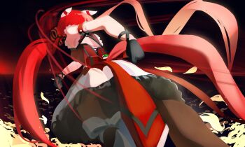 Rule 34 | 1girl, absurdres, animal ears, black gloves, commentary, english commentary, facing away, foreshortening, from behind, gloves, highres, horse ears, horse girl, making-of available, motion lines, neeevirus, racing, red hair, running, solo, speed lines, umamusume, win variation (dramatic tutu) (umamusume), win variation (umamusume)