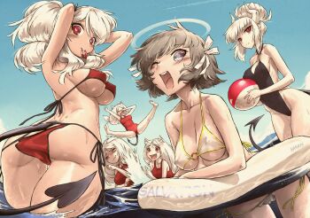 6+girls adjusting_hair angel animal_ears arms_up ass azazel_(helltaker) ball beach beachball bikini black_one-piece_swimsuit breasts cameltoe cerberus_(helltaker) covered_erect_nipples demon_girl demon_horns demon_tail dog_ears grey_hair hair_bun hair_ribbon hair_tie hair_tie_in_mouth halo haraya_manawari heart heart-shaped_pupils helltaker highleg highleg_one-piece_swimsuit holding holding_ball holding_beachball horns large_breasts long_hair lucifer_(helltaker) medium_breasts midair modeus_(helltaker) mouth_hold multiple_girls o-ring o-ring_bikini one-piece_swimsuit open_mouth partially_submerged partially_underwater_shot red_bikini red_one-piece_swimsuit ribbon short_hair side-tie_bikini_bottom single_hair_bun smile splashing spread_legs string_bikini swim_ring swimsuit symbol-shaped_pupils tail thigh_gap water wet wet_hair white_bikini white_hair