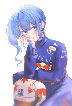Rule 34 | 1girl, absurdres, biker clothes, bikesuit, blue eyes, blue hair, blue nails, bodysuit, commentary request, highres, hololive, hoshimachi suisei, korean commentary, star (symbol), star in eye, symbol in eye, tak0 647o, virtual youtuber