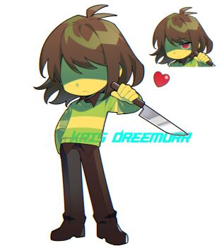Rule 34 | 1other, brown hair, brown pants, brown shirt, brown shoes, collared shirt, commentary, deltarune, english commentary, full body, green sweater, heart, highres, holding, holding knife, knife, kris (deltarune), medium hair, pants, rostina-pason, shirt, shoes, simple background, solo, soul (deltarune), sweater, utdr (toby fox), white background
