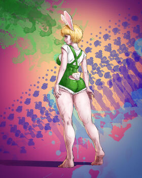 1girl alias_artworks ass butt_crack carrot_(one_piece) cutout furry highres one_piece overalls rabbit_ears rabbit_girl rabbit_tail solo