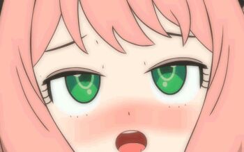 1girl ahegao animated animated_gif anya_(spy_x_family) blush espiralsix face_focus female_focus green_eyes loli looking_up nose open_mouth pink_hair short_hair solo spy_x_family tongue tongue_out