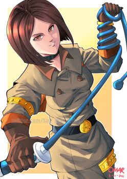 1girl brown_eyes brown_hair military pale_skin short_hair sov_the_artist the_king_of_fighters whip_(kof)