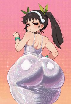 ai-generated amiamia ass dress hachikuji_mayoi huge_ass monogatari_(series) shortstack thick_thighs thighs twintails wide_hips