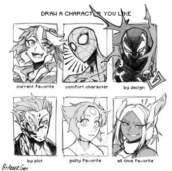 alphamon arzergex boku_no_hero_academia cartoon_network digicore digicore_interface digimon digimon_(creature) highres marvel mirko monochrome multiple_drawing_challenge pearl_(steven_universe) personification six_fanarts_challenge spawn_(comic) spawn_(spawn) spider-man spider-man_(series) steven_universe