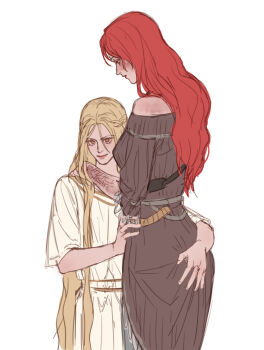 1boy 1girl absurdres age_difference blonde_hair brother_and_sister couple elden_ring fromsoftware grabbing_another's_ass groping highres incest long_hair malenia_blade_of_miquella miquella_(elden_ring) onee-shota onex111x red_hair shota siblings tall_female