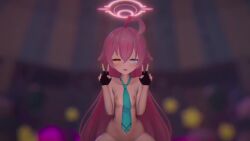 1girl 3d ahoge amv animated ass audible_music back black_gloves blue_archive blue_eyes blue_necktie blush breasts collared_shirt dancing dark fingerless_gloves girl_on_top gloves hair_between_eyes halo heart heart-shaped_pupils hentai_music_video heterochromia hoshino_(blue_archive) implied_sex indoors karari kneehighs loli long_hair long_sleeves looking_at_viewer music music_video necktie nipples orange_eyes panties pink_hair school_uniform sex sex_from_behind shirt skirt small_breasts smile socks sound standing strap symbol-shaped_pupils topless_female underwear video white_socks yellow_eyes