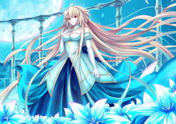 1boy 1girl archetype_earth arcueid_brunestud blonde_hair brunestud_of_the_crimson_moon dress harukey highres marble_phantasm millennium_castle_(tsukihime) red_eyes tsukihime white_dress