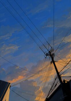 alu.m_(alpcmas) artist_name building cloud cloudy_sky commentary_request highres no_humans original outdoors power_lines scenery sky sky_focus twilight utility_pole