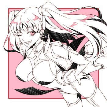 1girl absurdres breasts catherine_sabathra code_geass code_geass:_dakkan_no_roze highres large_breasts long_hair one_eye_closed sideboob smile solo twintails underboob